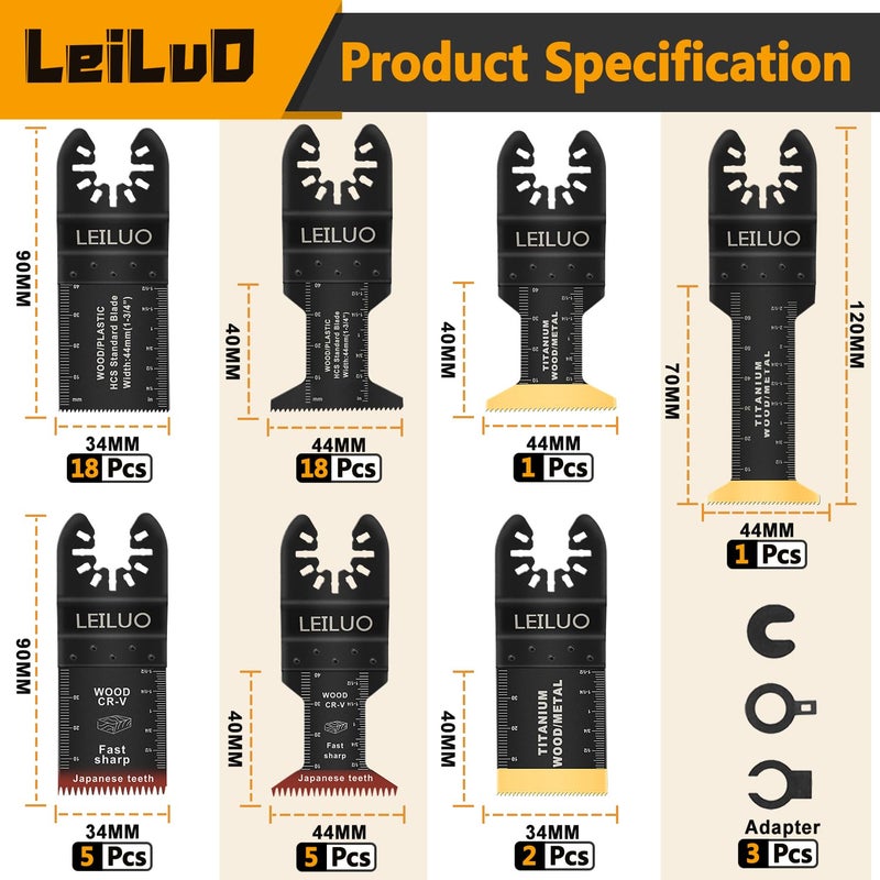 LEILUO 50 Pcs Multitool Blade for Wood Nails Drywall Titanium Oscillating Saw Blades Japanese Tooth Oscillating Tool Accessories with Storage Bag Compatible with DeWalt Makita Dremel and More - Image 3